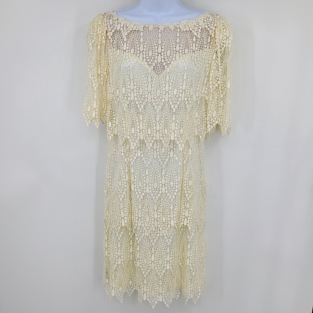 House of Bianchi Vintage Ivory Crochet Lace Tiered Wedding Cocktail‎ Dress USA